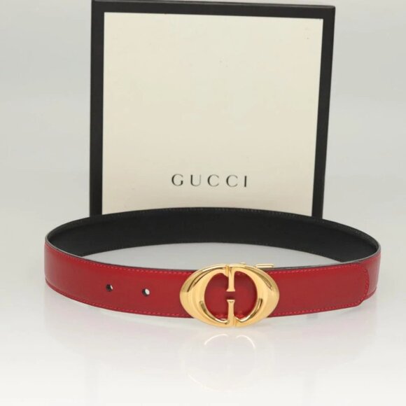 GUCCI Belt Leather 29.9"" Red Gold 037 194 0910 Auth 133494 - Picture 10 of 10